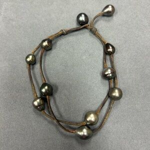 Wendy Mignot Music 2 Strand Tahitian Pearl & Leather Anklet